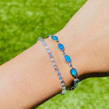 Load image into Gallery viewer, Sterling Silver Synthetic Opal Bracelet Oval Links 6mm Wide
