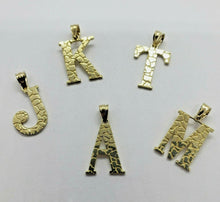 Load image into Gallery viewer, 10K Solid Yellow Gold Nugget Initial Letter Pendant Alphabet Necklace Charm
