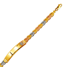 Load image into Gallery viewer, 14K Tri Color Gold Faceted DC 15 Anos ID Bracelet 6mm Wide 8mm Center 7" Chain

