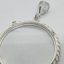 Load image into Gallery viewer, Sterling Silver Mexican 1 Peso Rope Bezel 34 mm Coins Prong Back Diamond Cut
