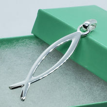 Load image into Gallery viewer, Sterling Silver Handmade Christian Fish Pendant Cut out 2 in w/out 1mm Box Chain
