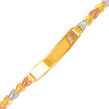 Load image into Gallery viewer, 14K Tri Color Gold Faceted Diamond Cut ID Bracelet 6mm Wide 8mm Center 7" Chain
