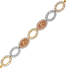 Load image into Gallery viewer, 14K Tricolor Gold 6mm Center, 1mm Ladies Bracelet High Polished Fancy Chain
