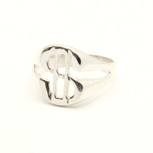 Load image into Gallery viewer, 925 Sterling Silver Dollar Sign Oval Diamond Cut Finish Ring 9/16 Inch Wide
