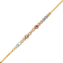 Load image into Gallery viewer, 14K Tricolor Gold 5mm Center, 1mm Ladies Bracelet High Polished Fancy Chain
