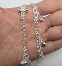 Load image into Gallery viewer, 925 Sterling Silver Double Strand Curb &amp; Round Links Anklet with Bells 9" to 10"
