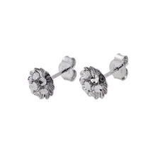Load image into Gallery viewer, 14K Real White Gold Small Diamond Cut Flower Stud Earrings 8mm
