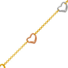Load image into Gallery viewer, 14K Tricolor Gold Heart Charm Bracelet Anklet 2.2mm Link 10mm Charm 7" 10" Chain
