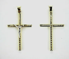 Load image into Gallery viewer, Authentic 14K Yellow Gold CZ Cross Pendant with/out white gold Jesus 4 Sizes
