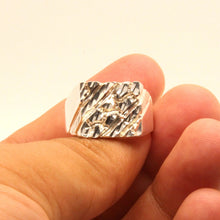 Load image into Gallery viewer, 925 Sterling Silver Square Slanted Pattern Nugget Ring 1/2 Inch Wide, Sizes 8-13
