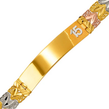 Load image into Gallery viewer, 14K Tri Color Gold Faceted Diamond Cut 15 ID Bracelet 10mm / 10mm 7" Chain
