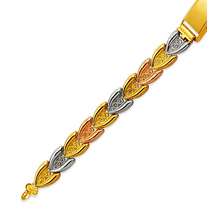 Load image into Gallery viewer, 14K Tri Color Gold 15 Anos Quinceanera Diamond Cut Faceted ID Bracelet 6mm Wide
