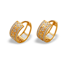 Load image into Gallery viewer, 14K Gold Hoop Earrings Sparkling Accents Elegant Huggie Style for Women 7x14mm
