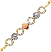 Load image into Gallery viewer, 14K Tricolor Gold 6mm Center, 1mm Ladies Bracelet High Polished Fancy Chain
