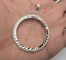 Load image into Gallery viewer, 925 Sterling Silver Rope Edge Mexican 1 Peso Coin Bezel 34mm Prong Back
