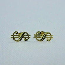 Load image into Gallery viewer, 10K Solid Yellow Gold Dollar $ Sign Money Stud Earring Push Back 2 Size

