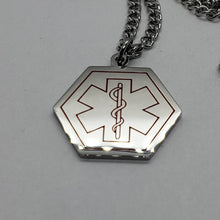 Load image into Gallery viewer, Surgical Stainless Steel Medical Alert ID Tag Pendant 1 in Hexagon 30" Necklace
