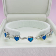 Load image into Gallery viewer, Sterling Silver Synthetic Opal Heart Link Bracelet for Women lobster lock
