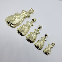 Load image into Gallery viewer, 10K Solid Real Gold Dollar Money Bag Textured Pendant Charm Polished 5 Sizes
