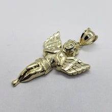 Load image into Gallery viewer, Authentic 10K Yellow Gold Praying Angel Pendant Charm Diamond Cut 3 Sizes S/M/L
