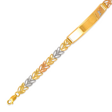 Load image into Gallery viewer, 14K Tri Color Gold Faceted Diamond Cut ID Bracelet 6mm Wide 8mm Center 7" Chain
