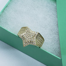 Load image into Gallery viewer, 14K Yellow Gold Double Star Shaped Ring 20.5mm Band Iced Size 9-11 Hip Hop Style
