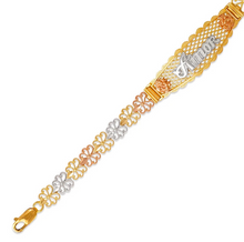 Load image into Gallery viewer, 14K Tri Color Gold Faceted Diamond Cut Amor ID Bracelet 7mm / 12mm 7" Chain
