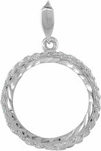 Load image into Gallery viewer, Sterling Silver Nickel Bezel 22mm Coins Prong Back Rope Edge Diamond Cut 5 Cent
