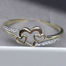 Load image into Gallery viewer, 14K Yellow Gold Three Hearts Promise Ring with CZ Women Size 5 - 9
