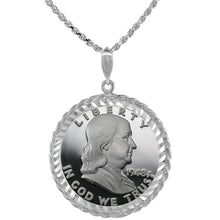 Load image into Gallery viewer, 925 Sterling Silver Rope Edge 50 Cent Half Dollar Coin Bezel 30mm Prong Back
