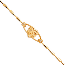 Load image into Gallery viewer, 14K Yellow Gold Fancy 15 Anos Years on Heart CZ Bracelet Quinceañera Gift
