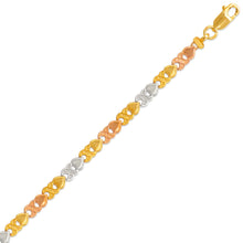 Load image into Gallery viewer, 14K Tri Color Gold Faceted Diamond Cut Bracelet 4 mm 7" Chain Heart Design
