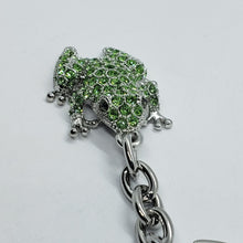 Load image into Gallery viewer, Jeweled Frog Key Chain Crystal Key Ring Green Peridot Colored 3 1/2 inches long
