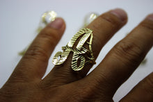 Load image into Gallery viewer, 10k Solid Yellow Gold Large Cursive Initial Letter Ring Diamond Cut size 6 ~ 14
