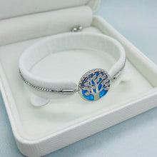 Load image into Gallery viewer, Sterling Silver Synthetic Opal Family Tree Bolo Bracelet for Women Sliding Clasp
