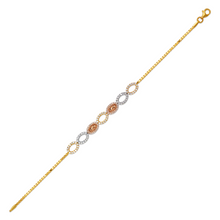 Load image into Gallery viewer, 14K Tricolor Gold 6mm Center, 1mm Ladies Bracelet High Polished Fancy Chain
