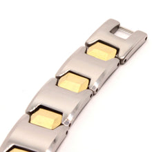 Load image into Gallery viewer, Tungsten Carbide 2-Tone Gunmetal and Yellow Bar Links Magnetic Therapy Bracelet
