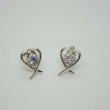 Load image into Gallery viewer, Sterling Silver Long Tail Heart Earring with CZ
