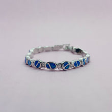 Load image into Gallery viewer, Sterling Silver Synthetic Opal Bracelet Oval &amp; Round Links Hand Inlay
