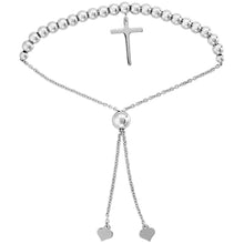 Load image into Gallery viewer, 925 Sterling Silver Adjustable Rosary Cross Charm Bracelet Women 7" Long
