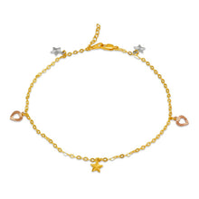 Load image into Gallery viewer, 14K Tricolor Gold Star/Heart Charm Bracelet Anklet 2mm Link 10mm Charm 10" Chain
