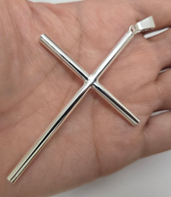 Load image into Gallery viewer, 925 Sterling Silver Plain 4mm Tubular Cross Pendant 3 Inch Tall (75mm)
