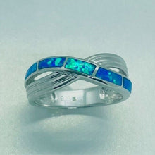 Load image into Gallery viewer, Sterling Silver Blue Synthetic Opal Crossover Ring
