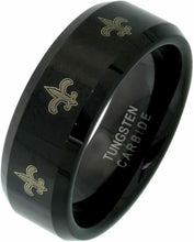 Load image into Gallery viewer, 8mm Black Tungsten Wedding Ring Etched Fleur De Lis Pattern Sizes 7-14
