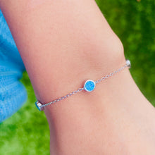 Load image into Gallery viewer, Sterling Silver Synthetic Opal Station Bracelet Round Links fits 6.5 -7.2 Inch
