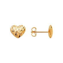 Load image into Gallery viewer, 14K Real Yellow Gold Diamond Cut Curved Heart Stud Earrings 9mm

