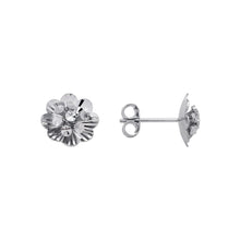 Load image into Gallery viewer, 14K Real White Gold Small Diamond Cut Flower Stud Earrings 11mm
