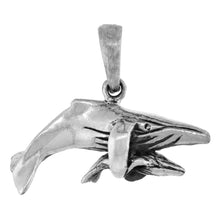Load image into Gallery viewer, 925 Sterling Silver Adult and Calf Humpback Whales Pendant 3/4 Inch (19mm) Tall
