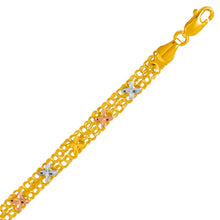 Load image into Gallery viewer, 14K Tri Color Gold Double Link Bracelet 5.5 mm Wide 7" and 7.5" Chain 5.8 grams

