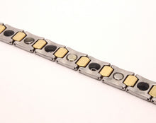 Load image into Gallery viewer, Tungsten Carbide 2-Tone Gunmetal and Yellow Bar Links Magnetic Therapy Bracelet

